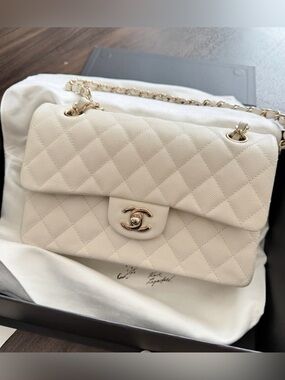 CHANEL Small Flap Bag in White with Champagne Hardware